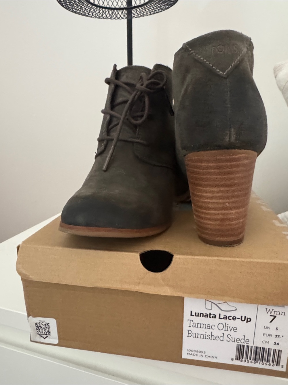 Born Lunata Lace-Up Ankle Boots in Tarmac Olive Suede